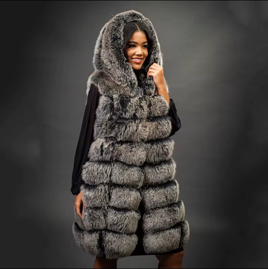 Fox fur long vest