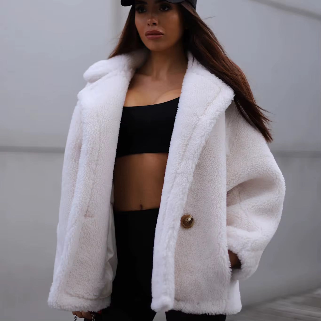 Natural wool fur coat